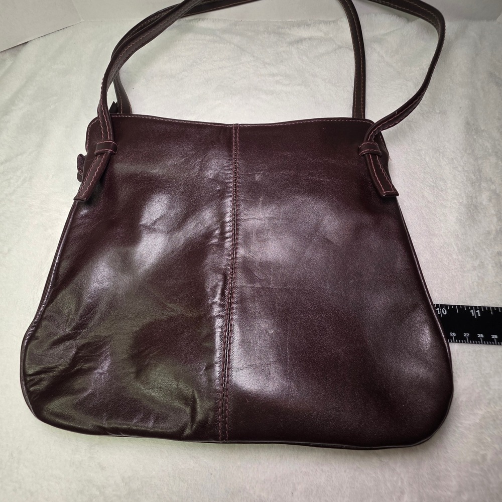 Macy's Vintage Dark Brown Genuine Leather Shoulder Bag Made in Uruguay Zip Top - Picture 11 of 14